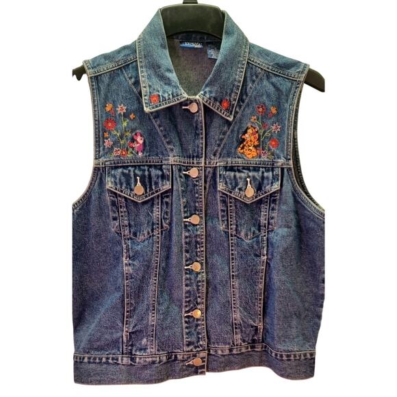 Vintage Disney Winnie The Pooh Women's Denim Vest Size L 100% Cotton Y2K 90s - Picture 1 of 7